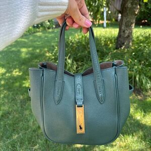 Polo Ralph Lauren Polo ID Leather Small Tote with Crossbody strap green